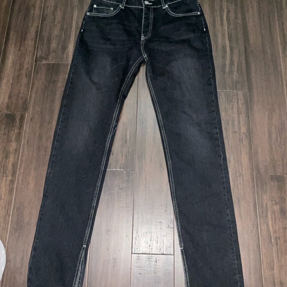 GANNI Black Button Fly Inner Ankle Splits Straight Leg Jean Size 30